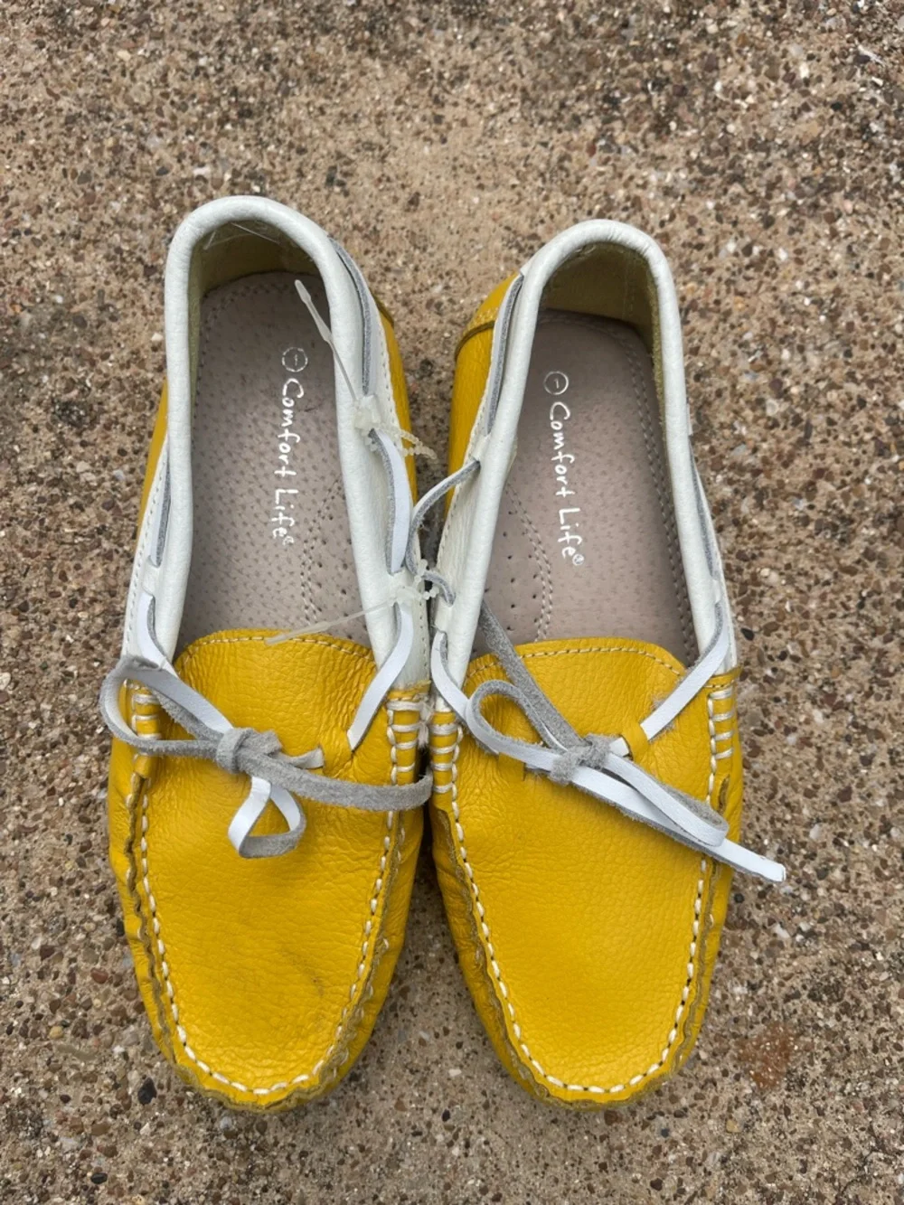 Yellow and White Leather Driving Moccasins